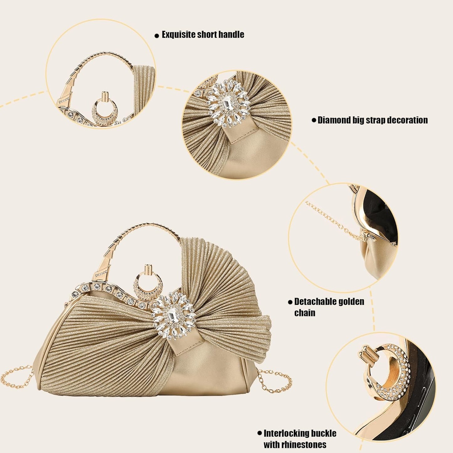 Buric Clutch Purses for Women Rhinestone Evening Handbag Bridal Wedding Prom Purse Formal Party Bow Tie Clutch for Women