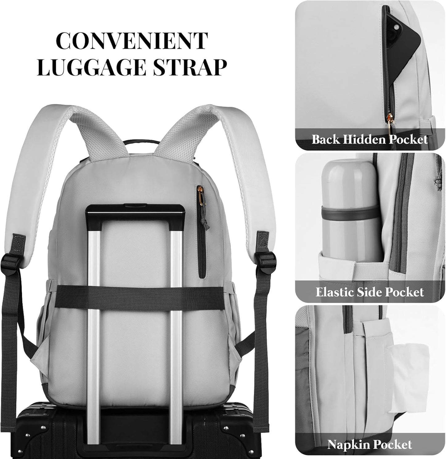 WINDARS School Backpack for Teens Girls, Aesthetic College Backpack Large Bookbag for Women Students Fashion 15.6 Inch Laptop Bag for Work Travel (Khaki Beige)