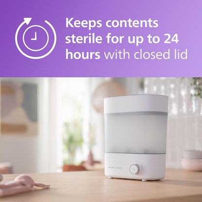 Philips Avent Baby Bottle Sterilizer and Dryer Premium, Removes 99,9% of Bacteria, Chemicals Free, Capacity 6 Bottles/Teats/Accessories, Modular Space Saving Design, Model SCF293