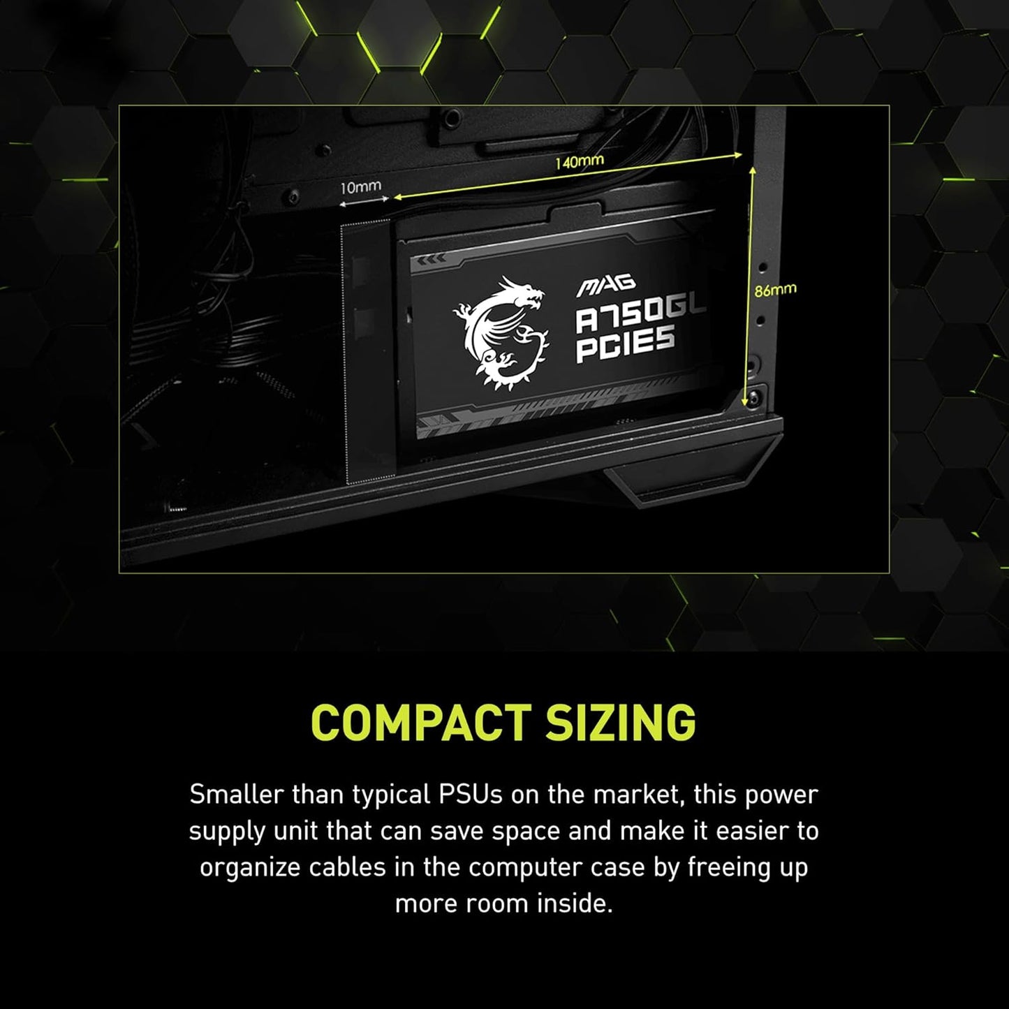 MSI MAG A750GL PCIE 5 Gaming Power Supply - Full Modular - 80 Plus Gold Certified 750W - Compact Size - ATX PSU - PuriLite