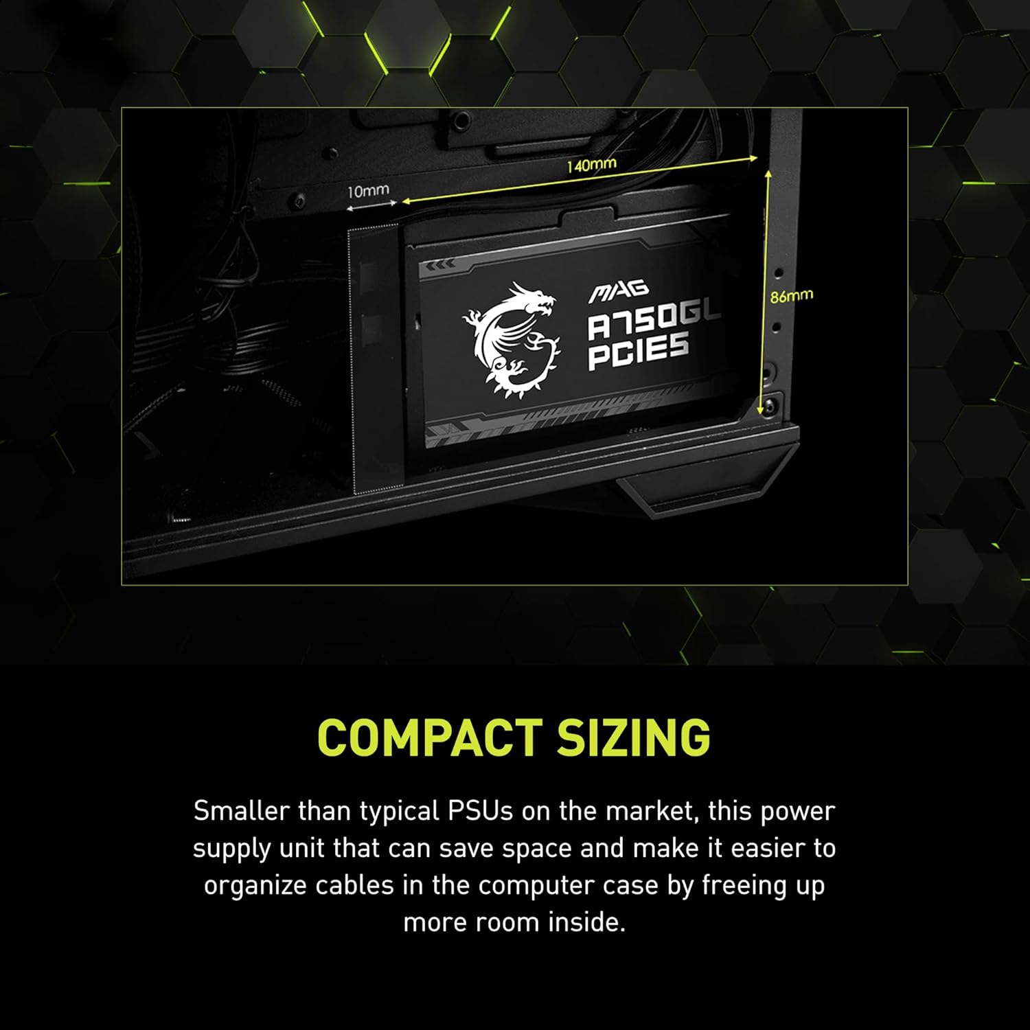 MSI MAG A750GL PCIE 5 Gaming Power Supply - Full Modular - 80 Plus Gold Certified 750W - Compact Size - ATX PSU - PuriLite