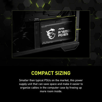 MSI MAG A750GL PCIE 5 Gaming Power Supply - Full Modular - 80 Plus Gold Certified 750W - Compact Size - ATX PSU - PuriLite