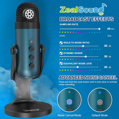 ZealSound USB Microphone,Condenser Phone Computer PC Mic kit,Plug&Play Gaming Microphones for PS 4&5.Mic Gain&Volume Control,Echo &Mute Button for Vocal,Record,Streaming,Discord YouTube Podcast on Mac
