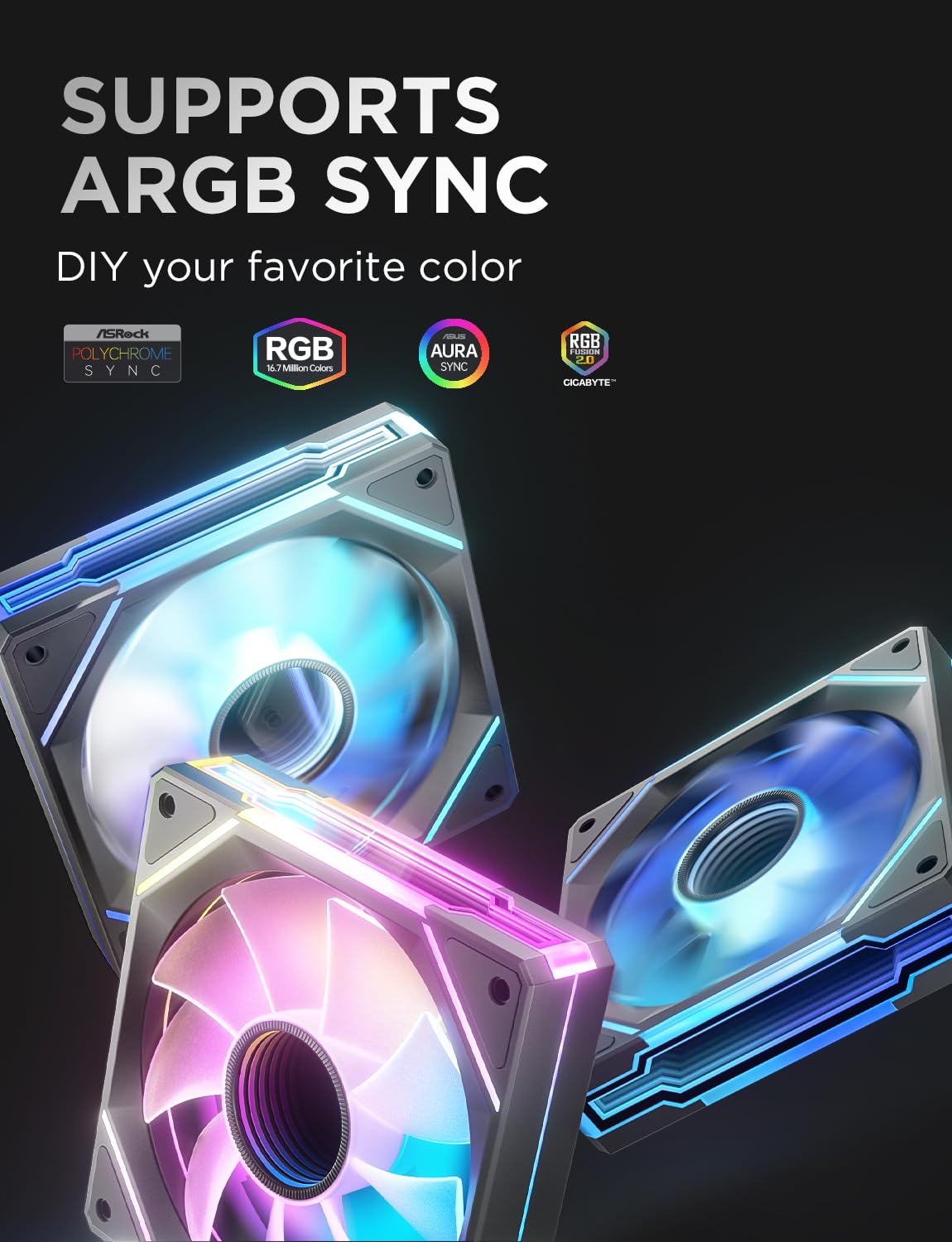 AsiaHorse AMICI-5GT RGB PC Fans, Infinity Mirror ARGB Fans HDB Bearing Fan Speeds Up to 1800 RPM with 24 LED Lights, Forward Blade Fan Compatible Motherboard Aura SYNC (Reverse Blade, 3_Pack_Black)
