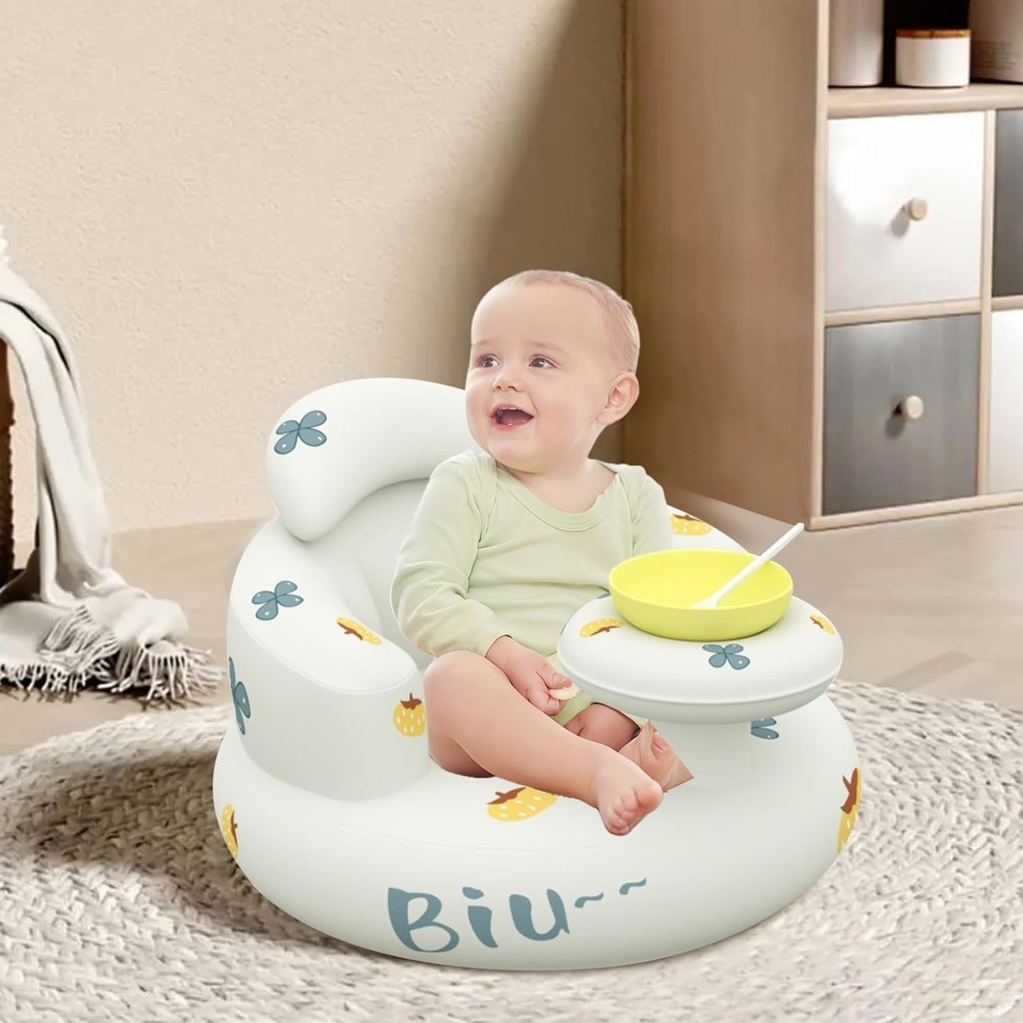 Inflatable Baby Seat for Baby 3-36 Months, Waterproof Inflatable Baby Chair with Tray, Blow up Baby Chair with Air Pumps, Baby Sitting Support for Sitting Up, Baby Shower