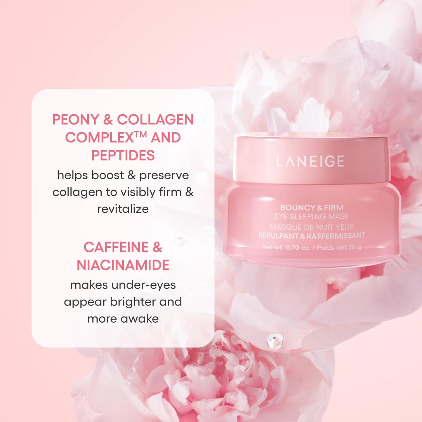 LANEIGE Bouncy and Firm Sleeping Mask: Revitalize, Smooth, Peony & Collagen Complex, Barrier-Boosting Hydration