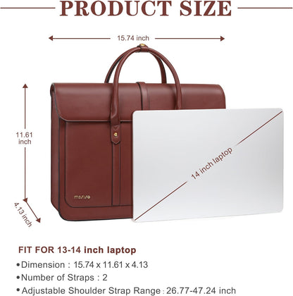 MOSISO Laptop Bag for Women, PU Leather Laptop Shoulder Bag Convertible Backpack, Work Travel Computer Bag with Bowknot - PuriLite