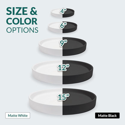 Heavy Duty Ceramic Black Plant Saucer - with Silicone Feet for Added Surface Protection - Scratch-Resistant Plant Drip Trays for Pots 8.3" at the Base or Less, Plant Plate, 7-8 Inch Plant Saucer