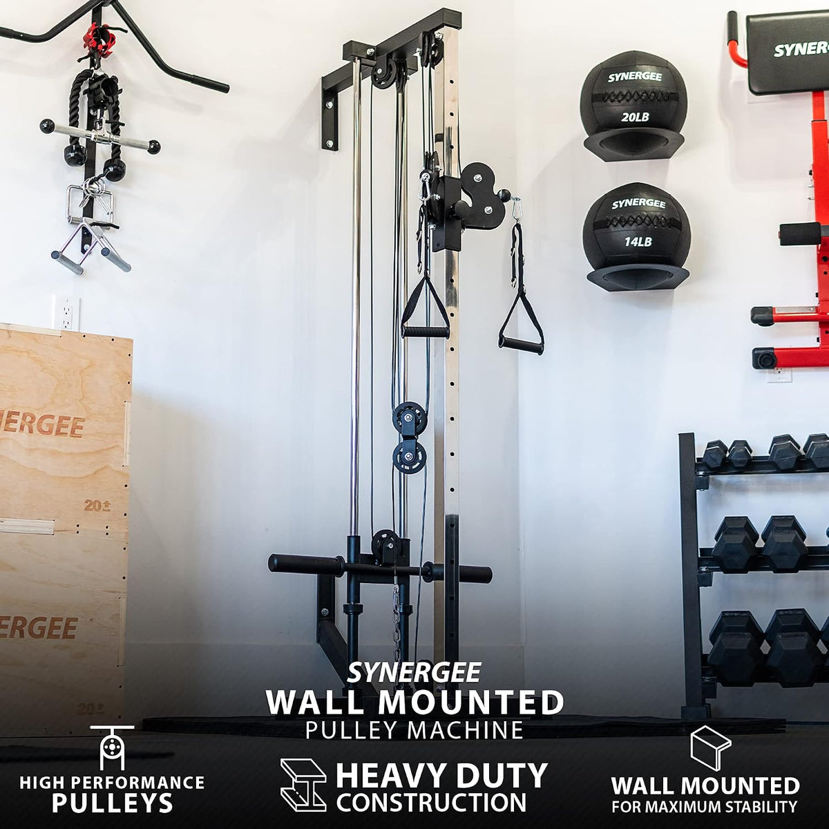 Synergee Dual Pulley Machine – Wall Mounted Adjustable Cable Station