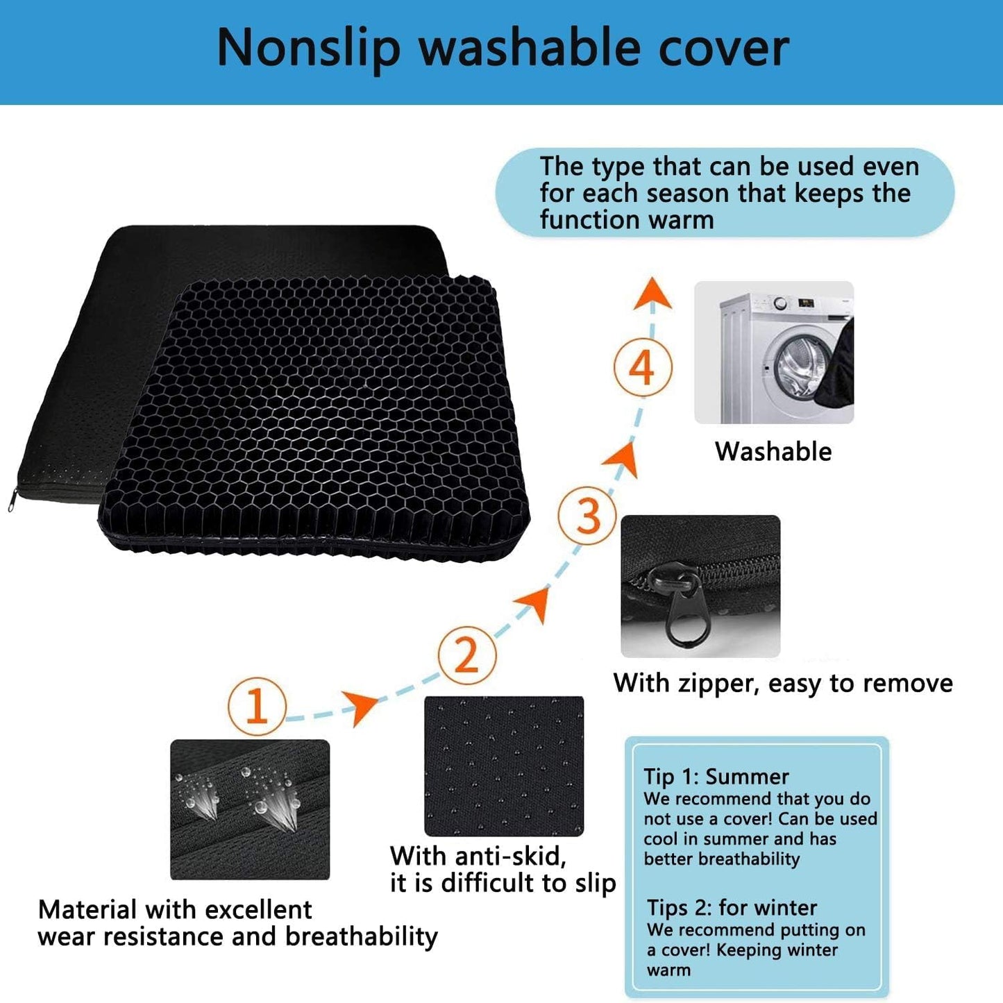 Gel Seat Cushion -for Long Sitting, Double Layer Breathable Honeycomb Chair Cushion with Non-Slip Cover for Help Relieve Pain, for Office Chair, Cars, Long Trips，Durable,Portable