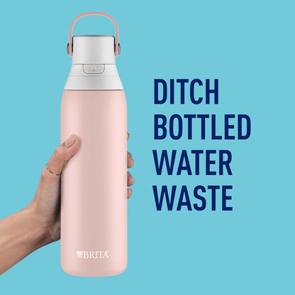 BRITA Stainless Steel Water Bottle with Filter, 591 mL Premium Double Insulated Water Bottle, Rose