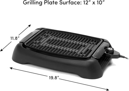 Elite Gourmet EMG6505G Smokeless Indoor Electric BBQ Grill with Glass Lid, Dishwasher Safe, PFOA-Free Nonstick, AdjCatable Temperature, Fast Heat Up, Low-Fat Meals Easy to Clean Design