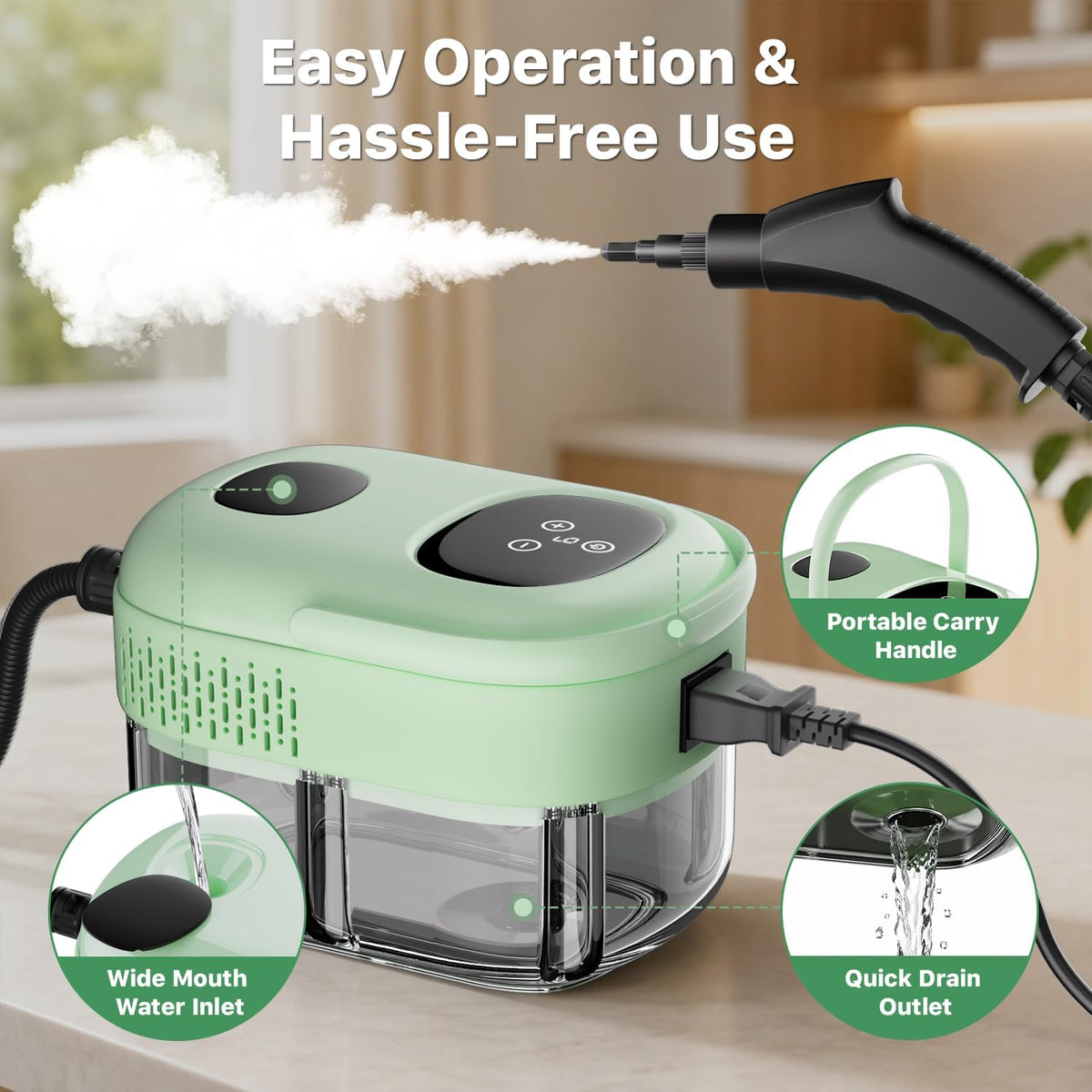 New Upgraded Chemical-Free Cleaning for Cars, Kitchen, Tiles, Bathroom Grout, Upholstery, 6 Level Adjustable, 310kPa, 108°C Handheld Portable Steam Cleaner With 15 pcs Accessories for Home