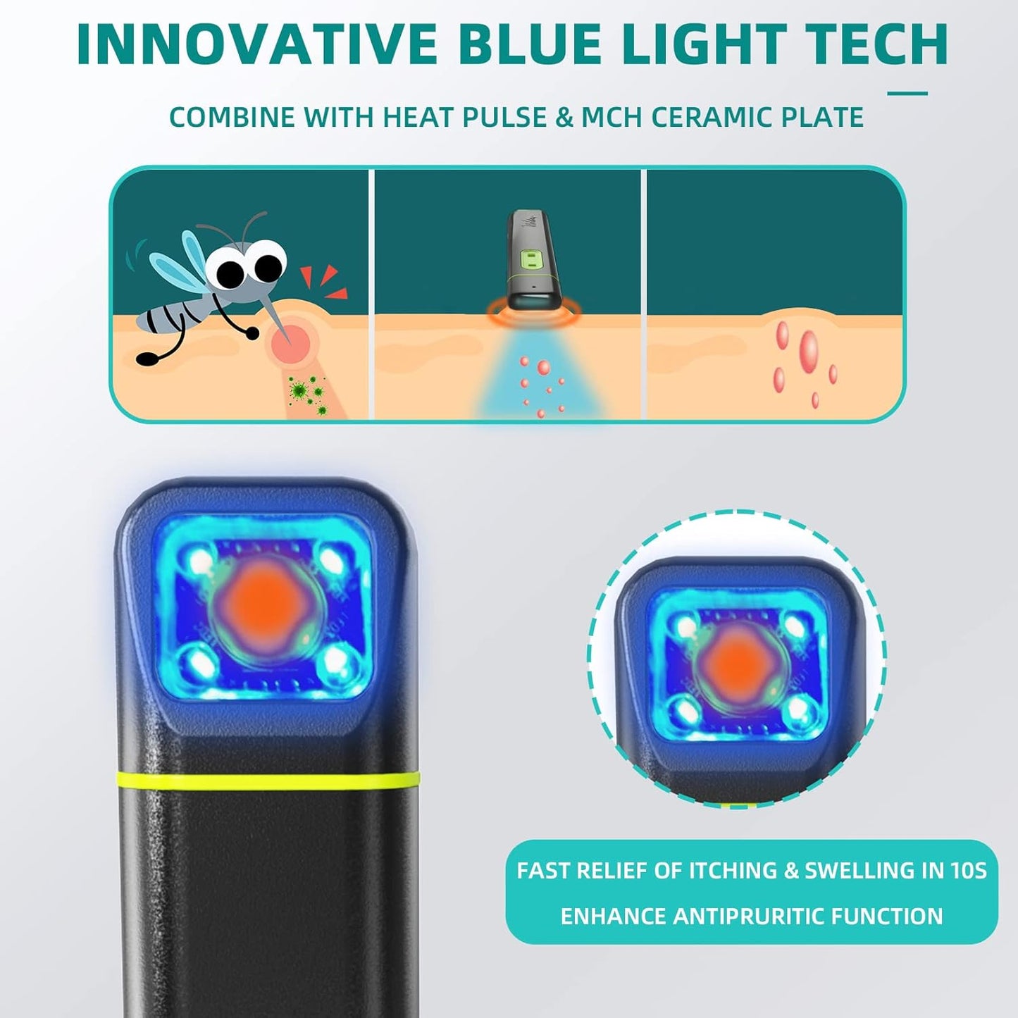 Vibis Insect Bite and Sting Relief, Rechargeable Bug Bite Itch Relief Thing Fast Symptom Relief for Mosquito Bites, Chemical-Free Treatment Natural Relief from Bug and Mosquito Bites Itching - Green