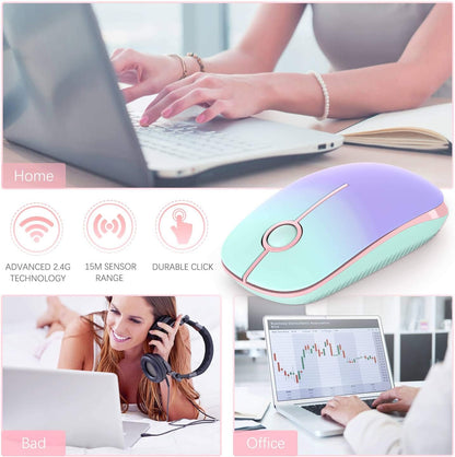 Wireless Mouse, Vssoplor 2.4G Slim Portable Computer Mice with Nano Receiver for Notebook, PC, Laptop, Computer (Black and Sapphire Blue)