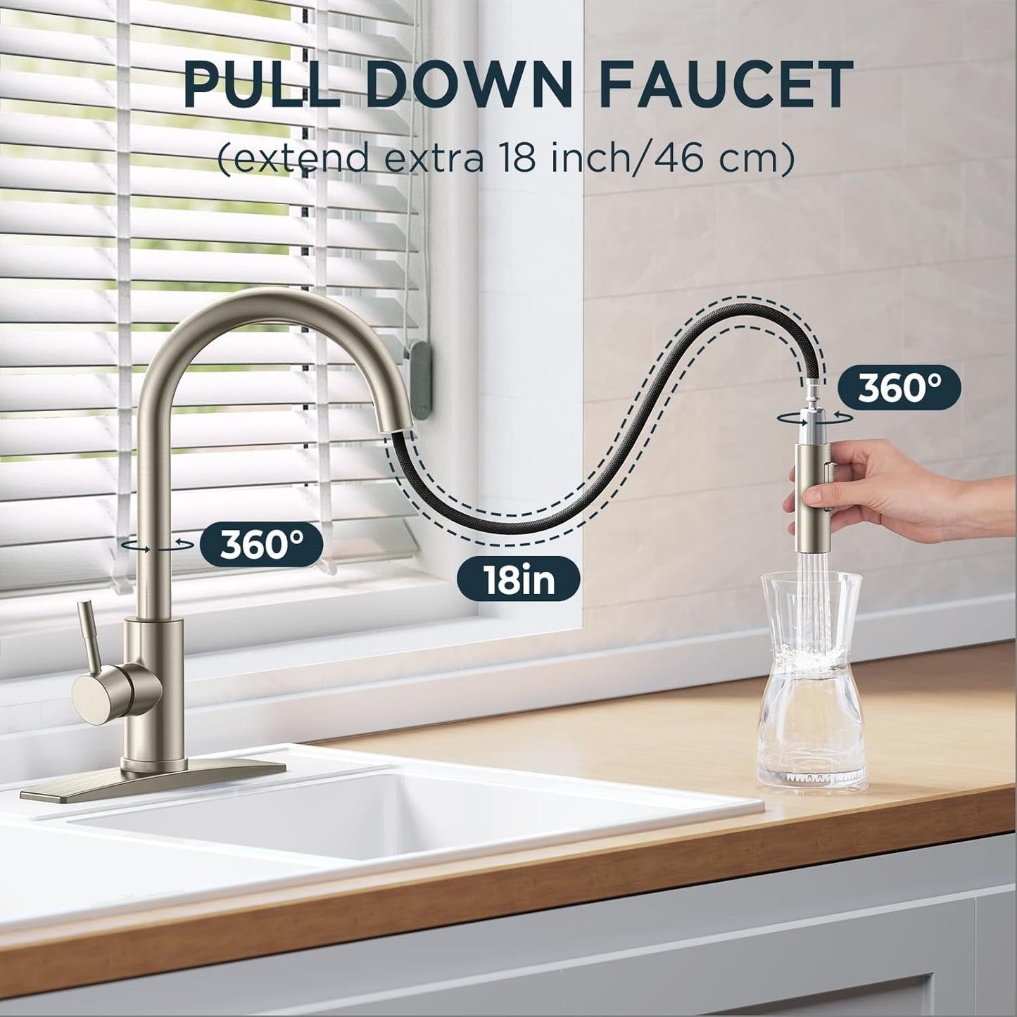 FORIOUS Kitchen Faucet with Pull Down Sprayer, Stainless Steel Single Handle Classic Sink Faucet 1 Or 3 Hole, Dual Function Faucet for Farmhouse, Camper, Laundry, Rv, Bar, Mattle Black