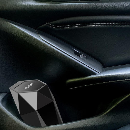 Mini Car Trash Can with Lid, 2 Pack Cup Holder Garbage Bin, Leakproof Press-Top Car Trash Can for Interior, Small Portable Trash Bin for Car, Home, Office – Black