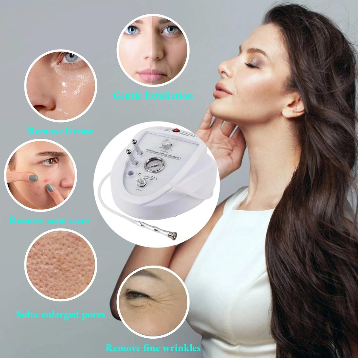 Diamond Microdermabrasion Machine, 65-68cmHg Suction Power Dermabrasion Machine for Home and Beauty Salon Use with 3 Kinds of Diamond Wand and 9 Different Professional Diamond Tips
