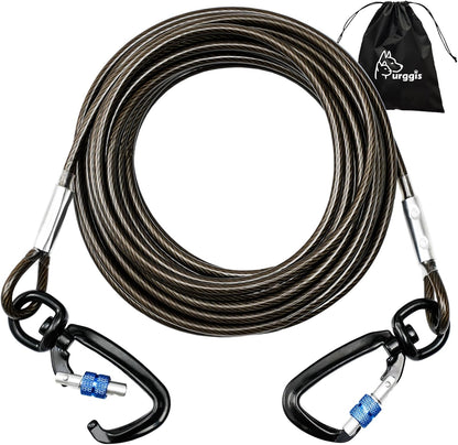 Furggis Dog Tie Out Cable,10/15/20/30/50FT Dog Run Cable for Yard and Camping Outdoor,Heavy Duty Dog Tether for Medium Large Dogs Chew Proof,1000lbs Break Strength,Reflective