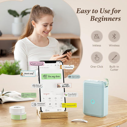 NIIMBOT D110 Mini Label Maker Machine with Tape(Pre-Cut Size 12x40mm), Portable Bluetooth Sticker Printer, Inkless Automatic Feeding One-Touch Custom Printing, Compatible with Phone Only