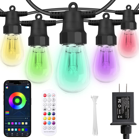 Purilite Select 100 ft RGB + W Outdoor String Lights – App & Music Sync, IP66 Waterproof, Energy‑Saving LEDs