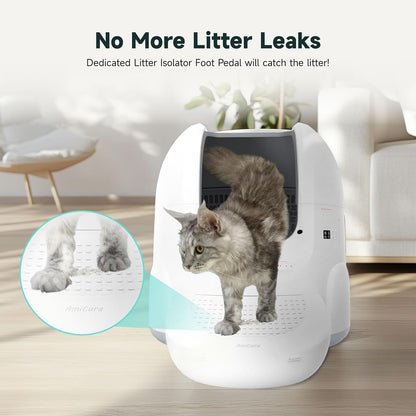 Amicura Automatic Cat Litter Box, Self Cleaning, 360-Degree Detection Smart Anti-Pinch, App Control, Odor-Proof, 65L Extra Large Open-top Cat Litter Box, Ultra Quiet Cat Toilet