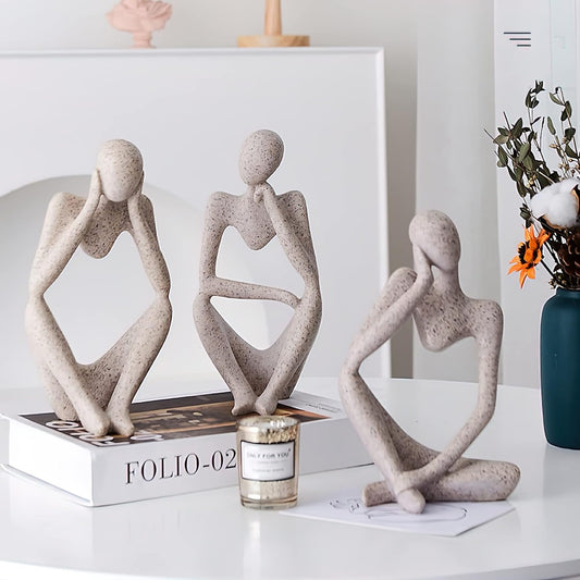 Winshall Home Decor Accents, Resin Thinker Statue Decor 3 PCS, Abstract Bookshelf Decor, Decorative Sculpture for Office,Book Shelf, Figurines Home Decor Accents (Sandstone)