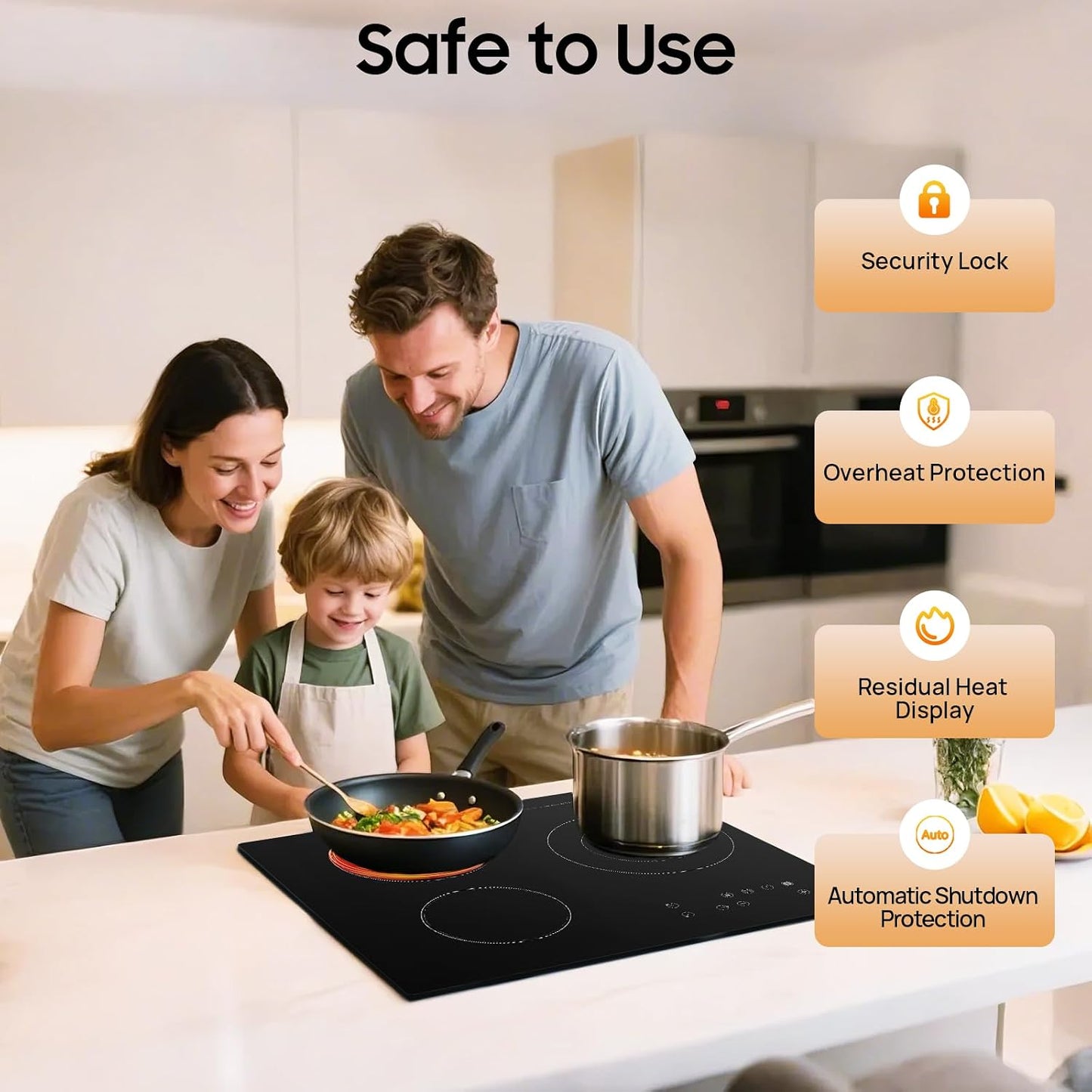 3 Burner Electric Cooktop 110v, 23 Inch Portable Stove Cooktop with LED Display, Child Safety Lock and Timer, 2600W 9 Power Level Electric Ceramic Built-in Stovetop, Hard Wire (No Plug)