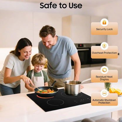 3 Burner Electric Cooktop 110v, 23 Inch Portable Stove Cooktop with LED Display, Child Safety Lock and Timer, 2600W 9 Power Level Electric Ceramic Built-in Stovetop, Hard Wire (No Plug)