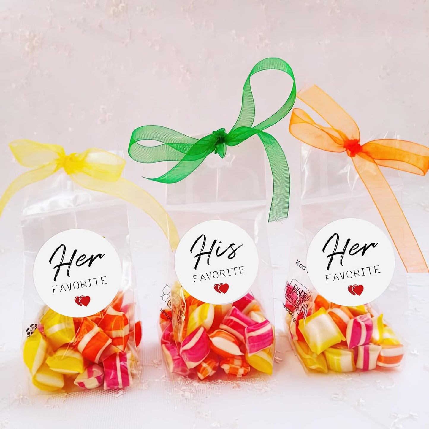 TESWEY 200Pcs His and Her Favorite Wedding Candy Favor Stickers,Candy Bag Seals Label Stickers for Wedding Favors, Bridal Shower Favor Treat Bag Stickers for Party
