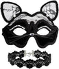 OLYPHAN Black Cat Costume for Women with Lace Cat Mask, & Lace Choker, Mask and Ears for Halloween, Cat Costume Accessories
