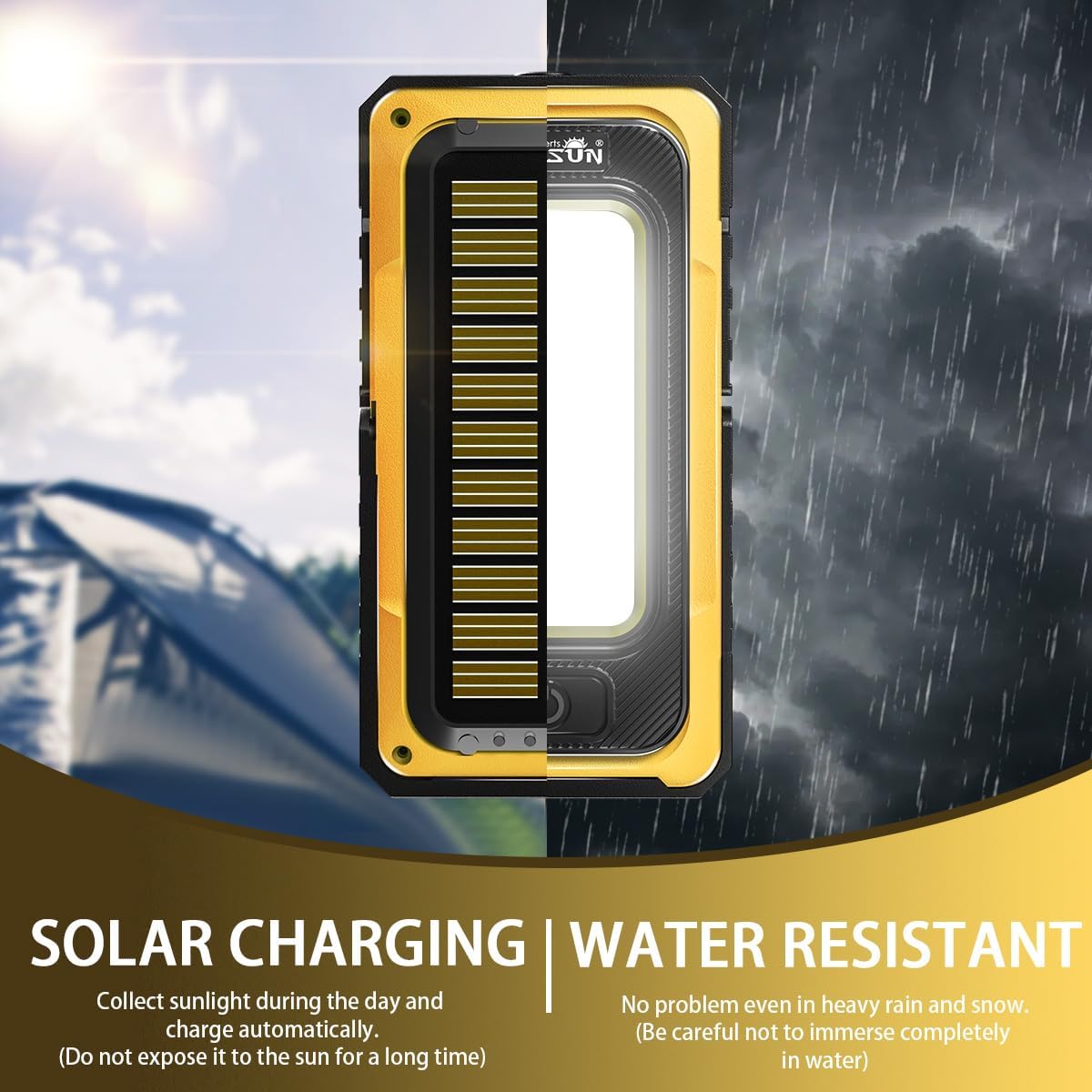 WARSUN Led Work Light Rechargeable, Portable Magnetic Work Light, LED Flood Light Waterproof for Outdoor Camping Hiking Emergency Car Repairing (USB + Solar Charging, Blue)
