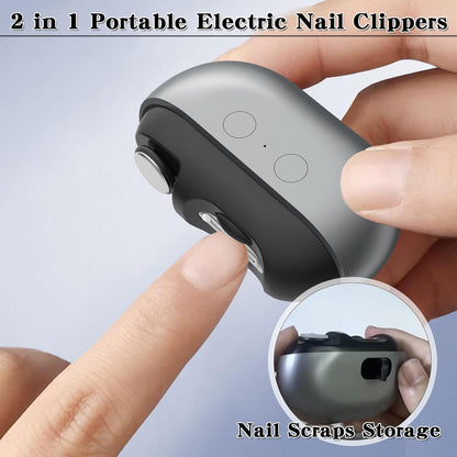Vueeze EasyClip Smart Nail Clipper, 2 in 1 Portable Electric Nail Clippers with LED Light, Electric Nail Trimmer, Replaceable Grinding Head, for Grinding Large Areas and Crevices (Gray)