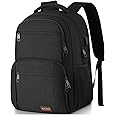 Black Backpack for Men Women, Durable Casual School Backpacks Teens Boys and Girls Classic 15.6 Inch Laptop Bookbag with USB Charger for College High School Work Travel