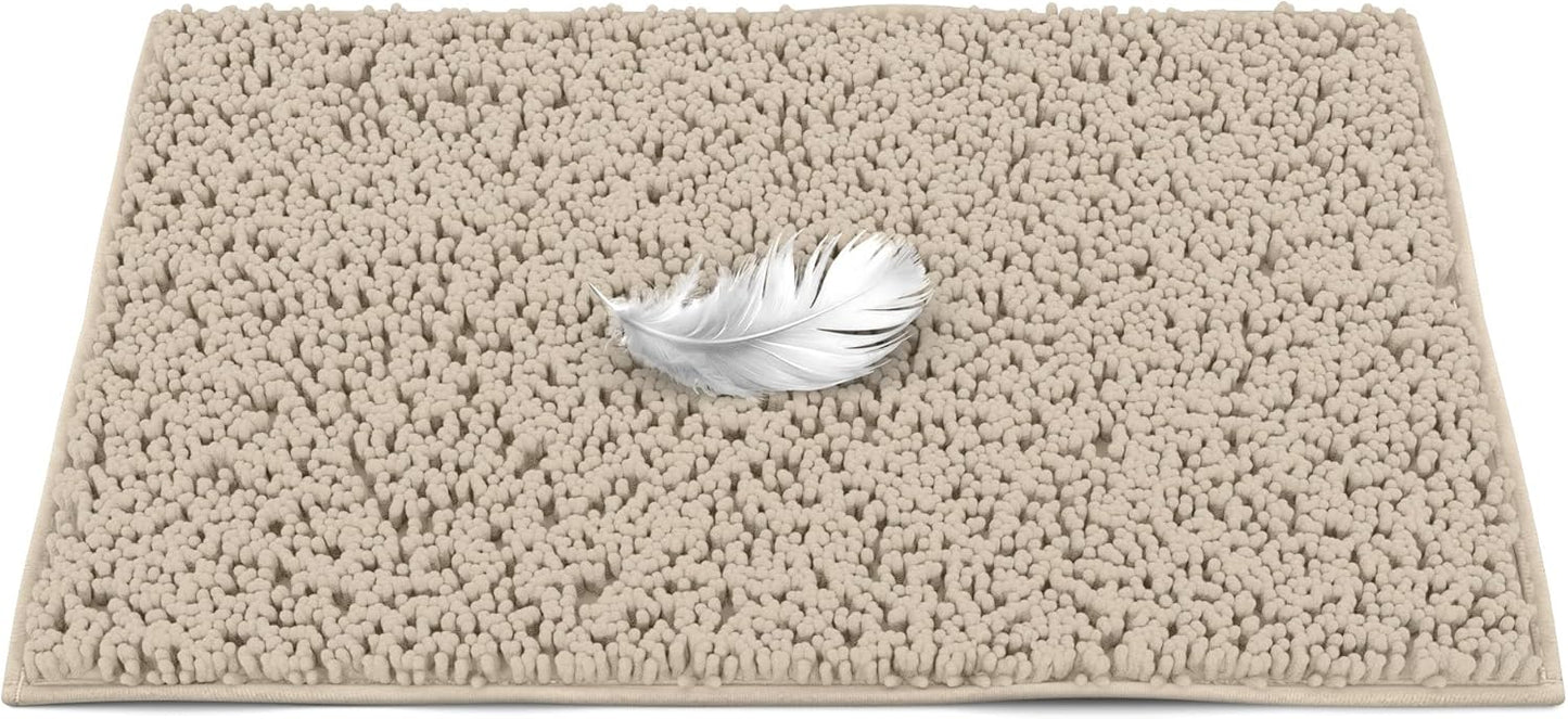 Soft Plush Chenille Bathroom Rug, Absorbent Microfiber Bath Mat, Machine Washable, Non-Slip Grip, Quick-Dry, Thick Shag Carpet Great for Bath, Shower Floor, Bedroom, or Door Mat (Beige, 17x24)