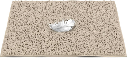 Soft Plush Chenille Bathroom Rug, Absorbent Microfiber Bath Mat, Machine Washable, Non-Slip Grip, Quick-Dry, Thick Shag Carpet Great for Bath, Shower Floor, Bedroom, or Door Mat (Beige, 17x24)