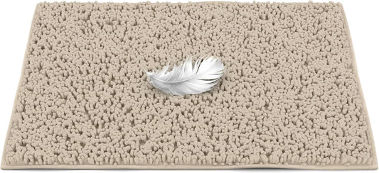 Soft Plush Chenille Bathroom Rug, Absorbent Microfiber Bath Mat, Machine Washable, Non-Slip Grip, Quick-Dry, Thick Shag Carpet Great for Bath, Shower Floor, Bedroom, or Door Mat (Beige, 17x24) - PuriLite