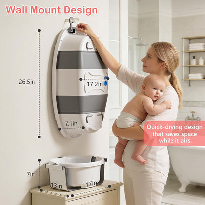 Collapsible Baby Bathtub - Large Baby Bath Tub with Thermometer | Bath Essential Bañera para Bebe Easy Fold Baby Tub | Travel Infant Newborn Toddler Bathtub for Baby Girl Boy 0 to 36 Months (Grey)