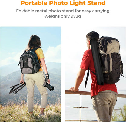 K&F Concept Light Stand for Photography, 6.5ft/2M Portable Extendable Photo Video Tripod Stand, Lighting Tripod with 1/4" Screw for Lighting/Strobe Light/Webcams/Cameras/Softbox, with Storage Bag