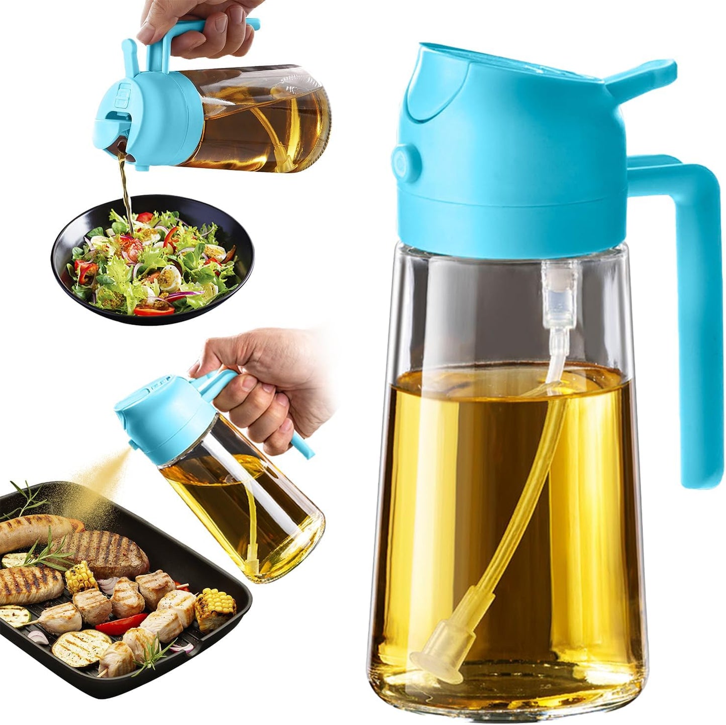 Purilite Select 470ml Glass Oil Sprayer &amp; Dispenser Bottle – 2-in-1 Flip Top