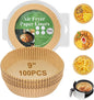 GOFFUGT Air Fryer Disposable Paper Liner,100PCS Round Airfryer Paper Liners,9" Natural Parchment Paper for Air Fryer Oil-Proof Water-Proof,Food Grade Parchment for AirFryer,Steamer,Microwave Etc