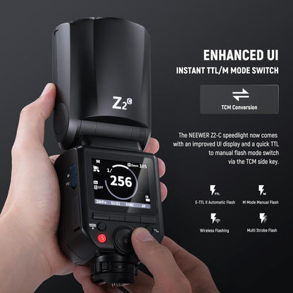 NEEWER Z2PRO-C 2.4G TTL Round Head Flash Speedlite Compatible with Canon, Wireless Compatible with Godox, Upgraded UI, 76Ws 1/8000s HSS, TTL/M TCM Switch, 7.2V/3000mAh Battery, 600 Full Power Flash