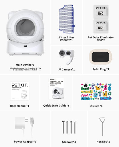 PETKIT Purobot Ultra 2025 New Accurate cat Facial Recognition & Poop Monitor Automatic Self-Cleaning Cat Litter Box with Touch-Free Waste Packing, 5G WiFi App Control, Integration Safety, Odor Free