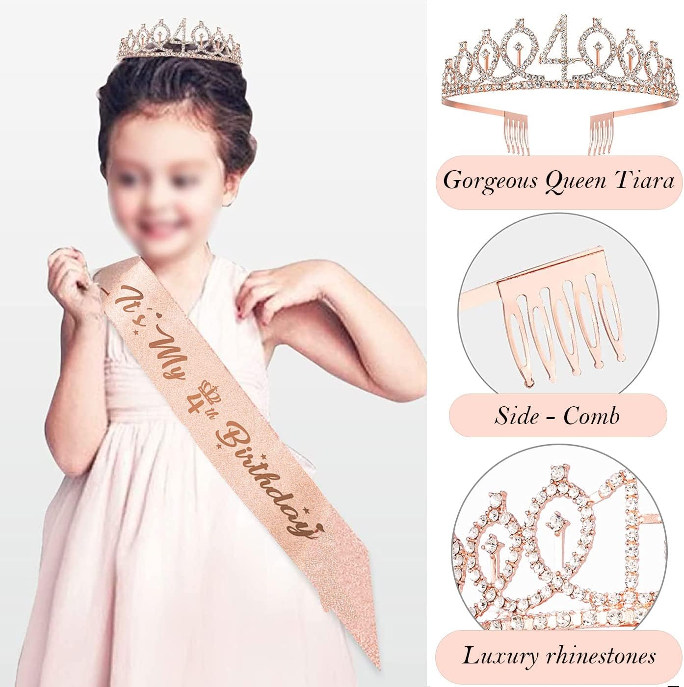8pcs 40th Birthday Decorations gifts for Women, Including 40th Happy Birthday Cake Topper, Queen Sash with Pearl Pin, Sweet Rhinestone Tiara Crown for Women, Number Candles and Balloons (Rose Gold)