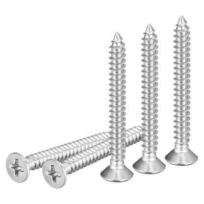 DTGN 100Pcs #8x1 Flat Head Wood Screws, 304 Stainless Steel Phillips Self Tapping Screws - Good for Woodworking, Furniture - Silver