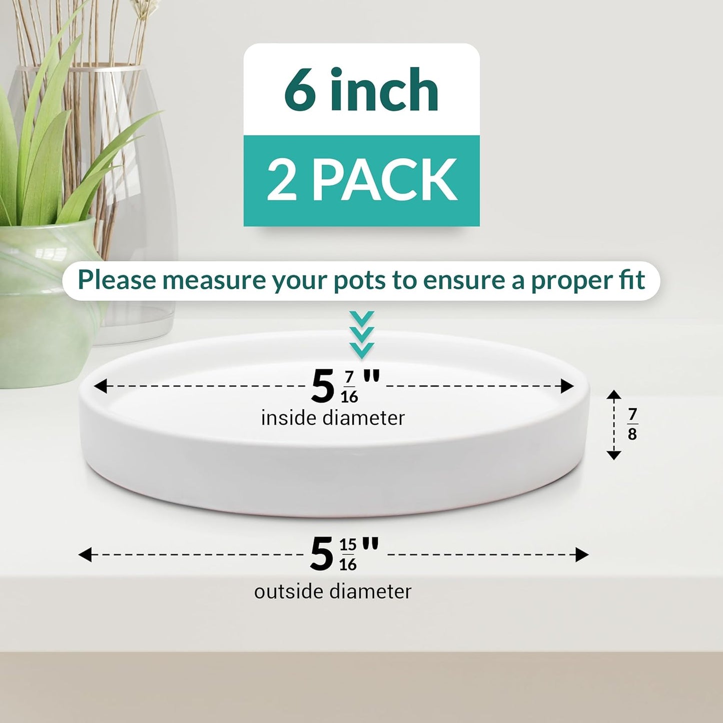 Heavy Duty Ceramic Black Plant Saucer - with Silicone Feet for Added Surface Protection - Scratch-Resistant Plant Drip Trays for Pots 8.3" at the Base or Less, Plant Plate, 7-8 Inch Plant Saucer
