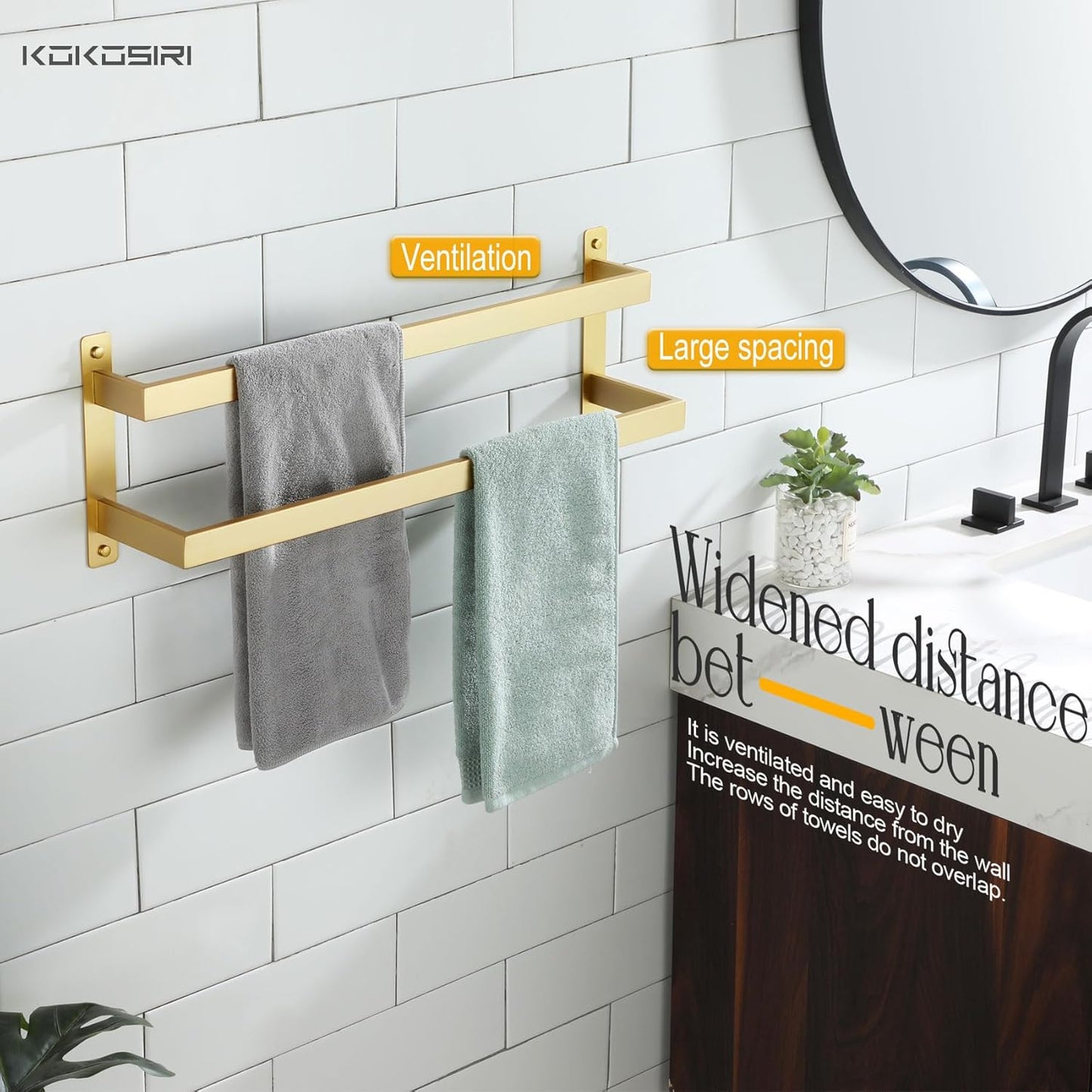 KOKOSIRI Towel Bars Black Bath Towel Holders 20 Inches Bathroom 2-Tiers Ladder Towel Rails Wall Mounted Towels Shelves Rack Stainless Steel, B5008BK-L20