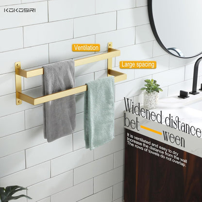 KOKOSIRI Towel Bars Black Bath Towel Holders 20 Inches Bathroom 2-Tiers Ladder Towel Rails Wall Mounted Towels Shelves Rack Stainless Steel, B5008BK-L20