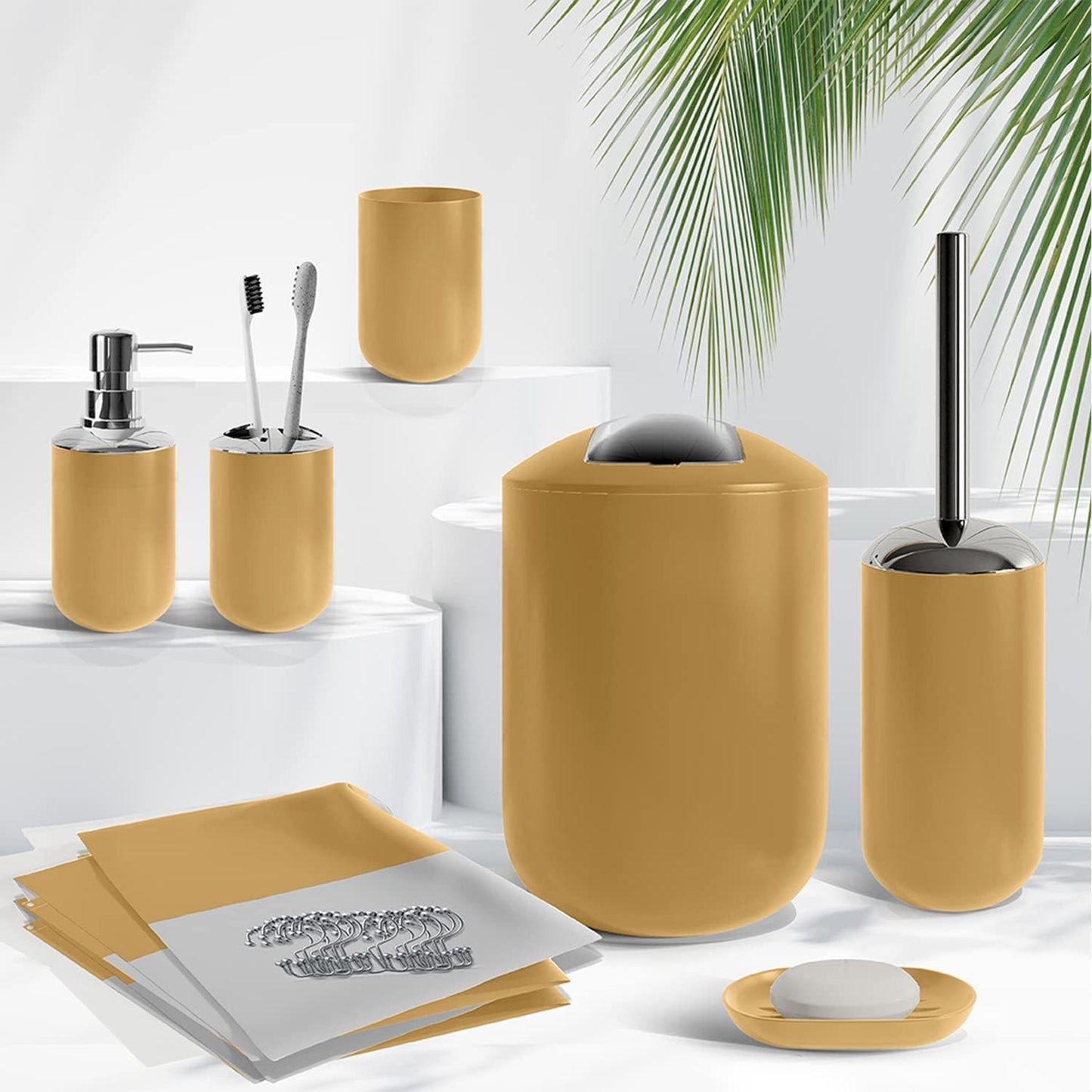 Clara Clark Bathroom Set - Gray Bathroom Accessories Set, Bathroom Sets with Shower Curtain and Rugs, 23PC Shower Curtain Set with Liner, Soap Dispenser, Soap Dish, Toilet Brush Holder, and Trash Can