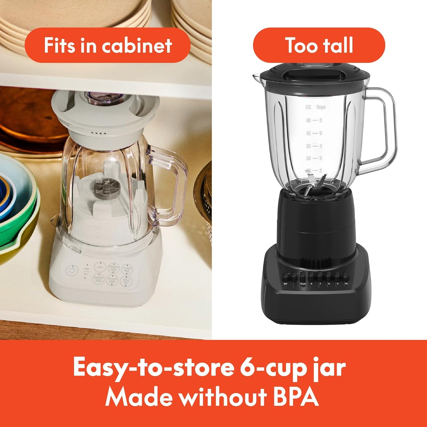 Bella 10-Speed Countertop Blender, Juicer and Smoothies, Fits Anywhere™, Slim Design with Lid and Lid for Dishwasher Stainless Steel Carafe, 450W, Surf